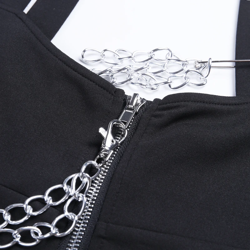 Imily Bela, повседневная женская юбка на подтяжках, в стиле панк, с высокой талией, с драпировкой, с цепочкой, черная, трапециевидная, мини-юбка, для женщин, Осень-зима, Faldas