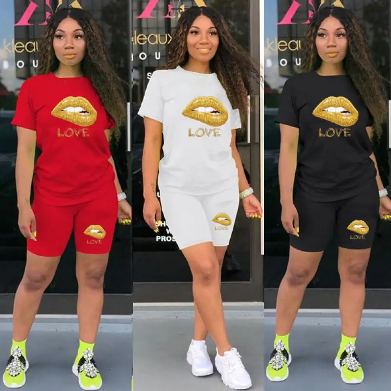 

Summer Women Casual 2 Pieces Set Women's O-neck Short Sleeve T-shirt+Shorts Tracksuit Outfit for Women Breathable Sportswear