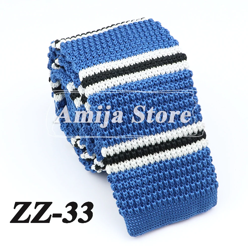 Neue Mode Herren Strickkrawatte Gestreift Blau Schwarz Dünn Schmal Schlank Strick Warm Hals Für Männer Gewebt Designer Täglich Tragen Krawatte – Detail 35