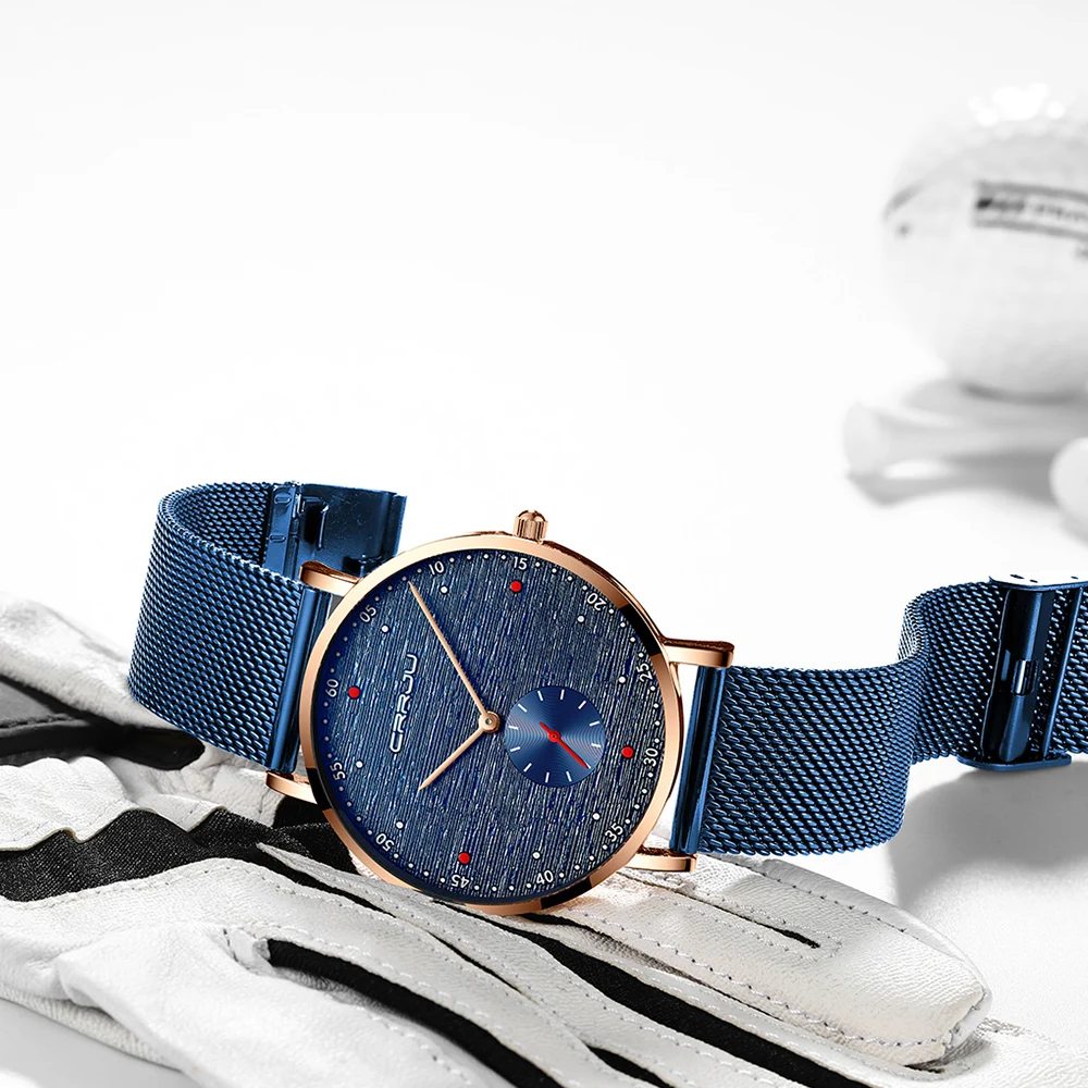 Beste CRRJU Mannen Horloge Mode Eenvoudige Ultra dunne Roestvrij Stalen Mesh Band Quartz Horloge Casual Waterdichte Mannelijke Klok Cadeau voor Mannen