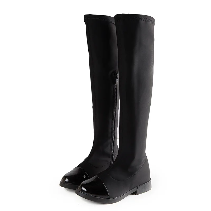 Ботинки для девочек Новинка зимы модные черные Высокие сапоги женские сапоги выше колена из стрейчевого сапоги "Принцесса" для детей обувь сапоги детские