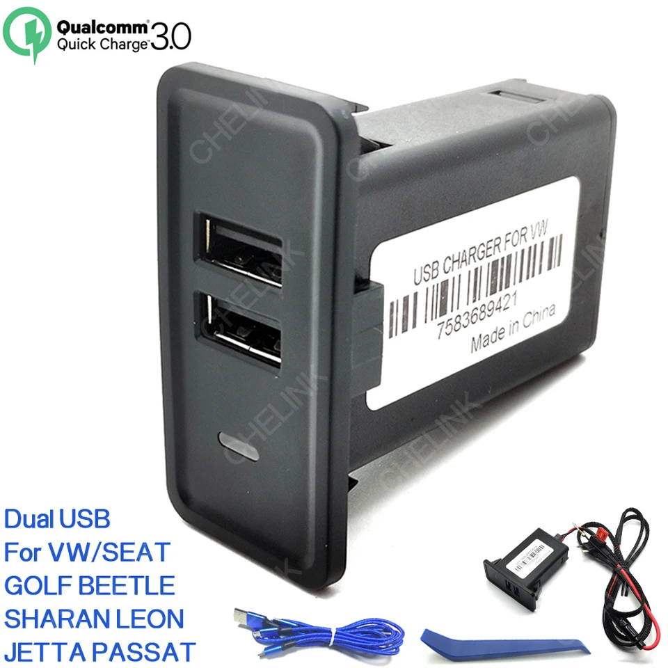 Chelink 12 В Dual USB Автомобильное зарядное устройство QC3.0 адаптер для seat leon ibiza vw golf passat jetta passat Beetle, SHARAN