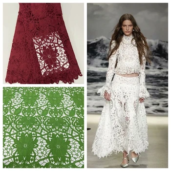 

Free Shipping Embroidery Designs Polyester High Quality African Cord Lace Fabric Water Soluble Chemical Lace Guipure Fabric