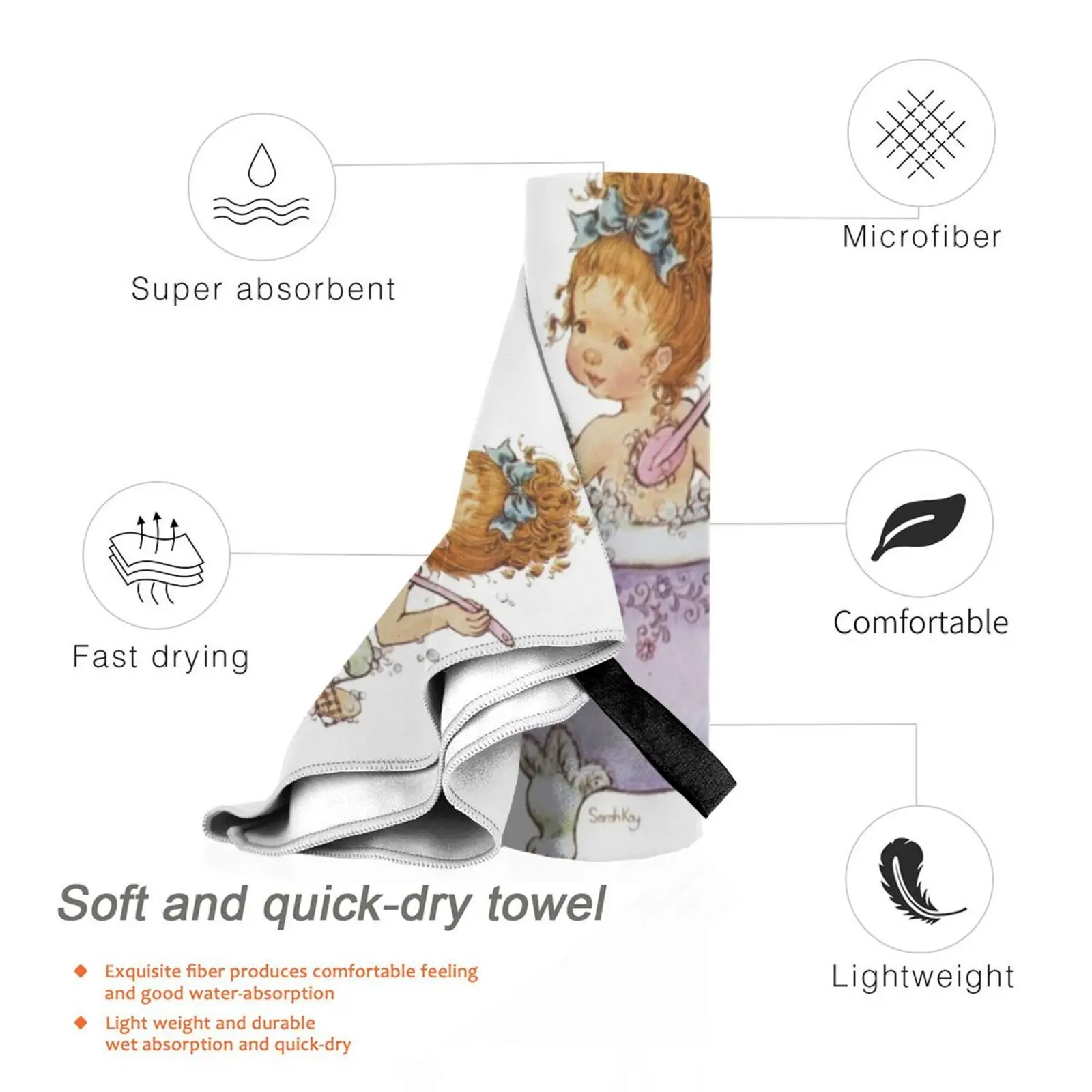 Sarah Kay-Bath Time Quick Dry Towel Gym Sports Bath Portable Sarah Kay Vintage Bath Time Girls Cute Nice Child Illustration