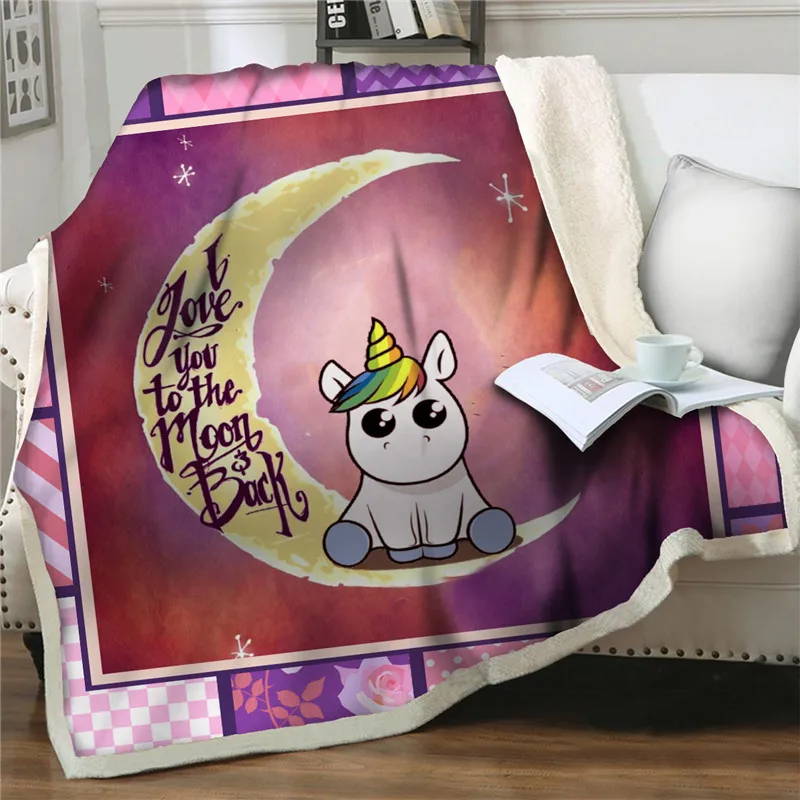 

3D Cartoon Unicorn Pattern Blanket Soft Warm Bedspread Sofa Home Bedroom Throw Blankets Travel Fleece Soft Thick Sherpa Blankets