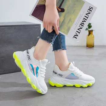 

Sneakers Women Breathable Air Mesh Pink Green Platform Shoes Ladies Summer Casual Flats Shoes Chunky Running Shoes M1-38