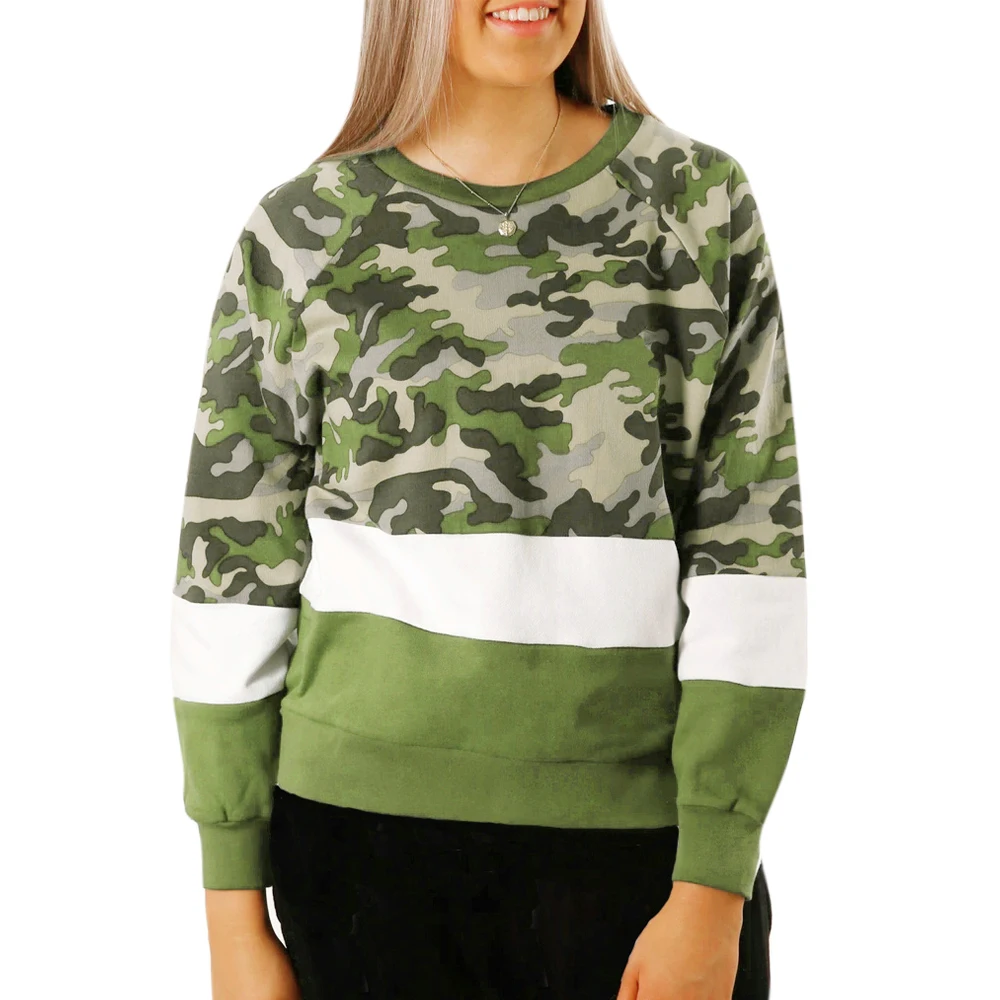 

Autumn Women Sweatshirt Camouflage Printed Top Patchwork Long Sleeve Pullovers Female Loose Top Streetwear Women Sweatshirt
