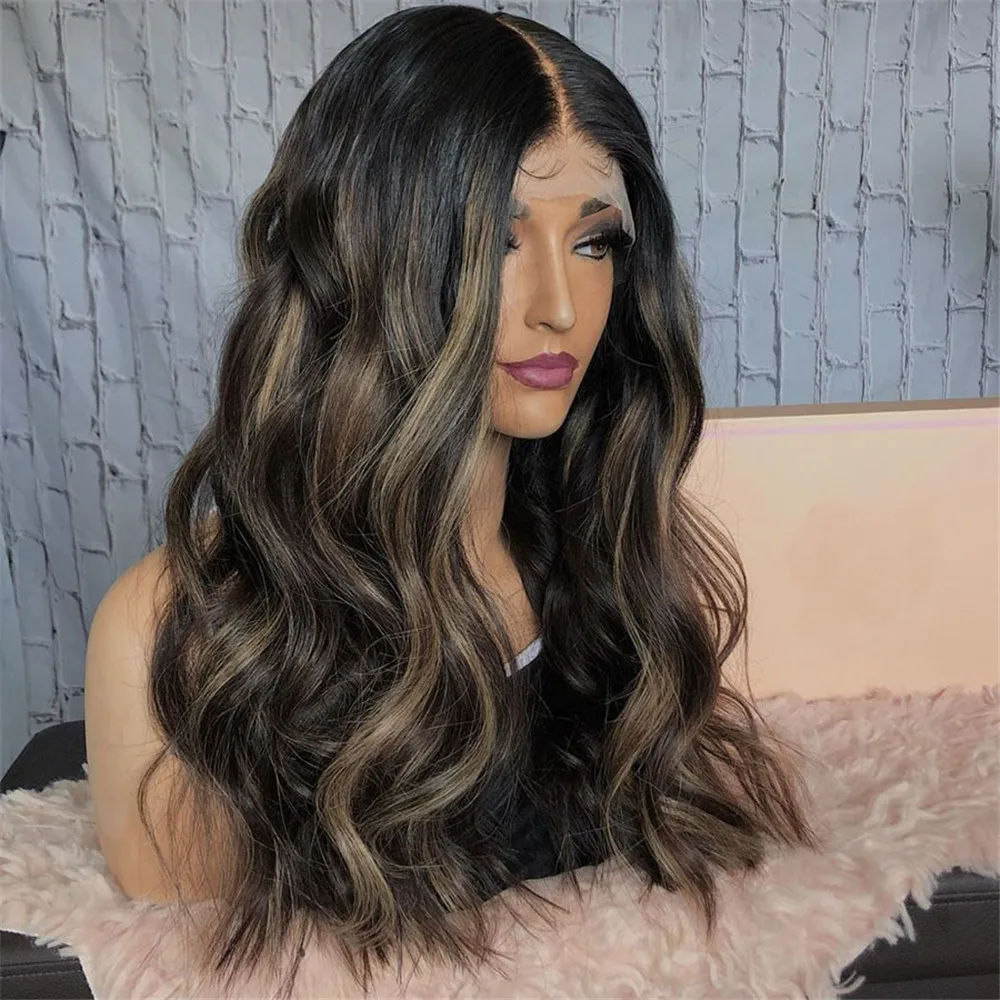 Full Lace Human Hair Wigs Highlights Color Brazilian Remy Natural Wave Hair For Women Bleached Konts Glueless Wig with Baby Hair