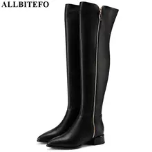 ALLBITEFO/женские ботинки из натуральной кожи с острым носком; удобные пикантные модные сапоги для девочек; сезон осень-зима; Сапоги выше колена