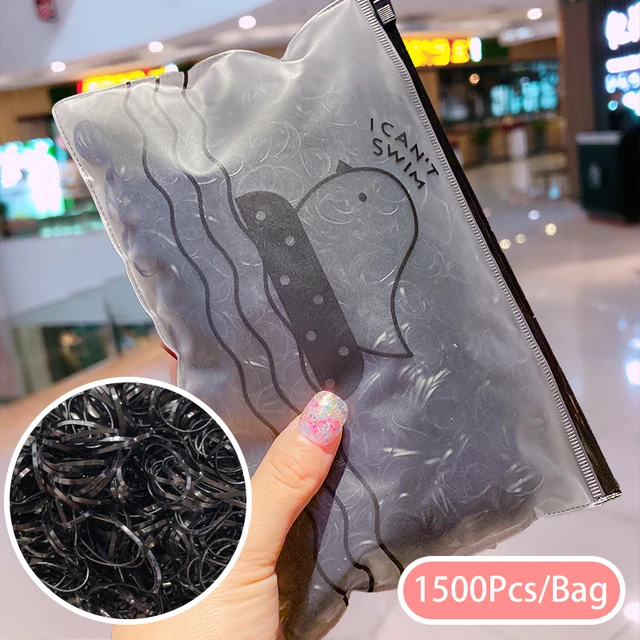 50/100/200 Pcs/Bag Children Cute Candy Cartoon Solid Elastic Hair Bands Girls Lovely Srunchies Rubber Bands Kid Hair Accessories Black-1500 Pcs-Bag