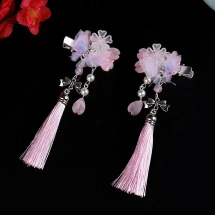 Головной убор Hanfu для девочек, супер волшебный древний головной убор Hanfu, аксессуары для волос, детская голова, цветок, кисточка, принцесса, аксессуары, шпилька, ретро - Цвет: Розовый