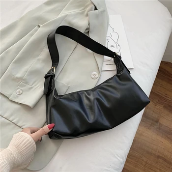 

Fashion PU Shoulder Bags For Women 2020 Soft Leather Handbags Solid Color Underarm Bags Elegant Ladies Handbag Shoulder Bag