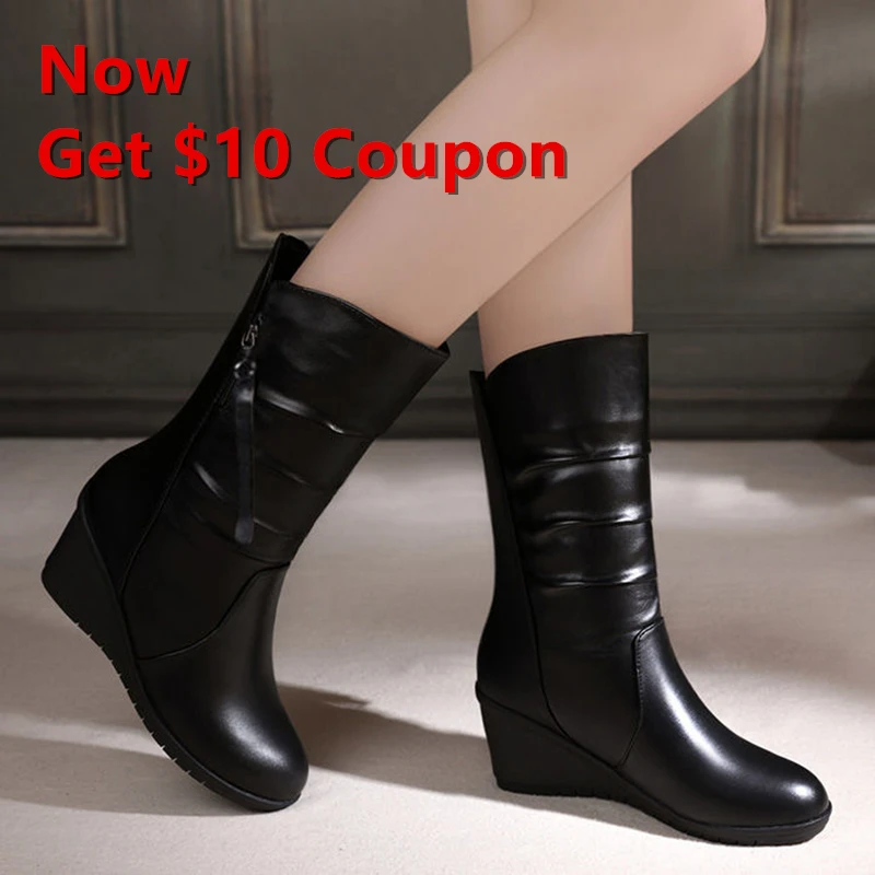 

High Quality Wedding Boots Wedge Women Shoes Spring Female Genuine Leather Platform Ankle Boots Women Shoes Platform Boots