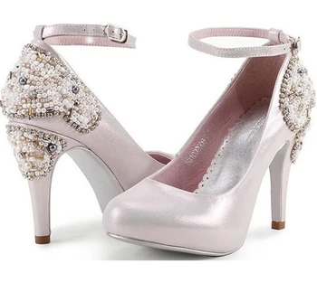 

Fashion High-Heels Platform shoes Wedding Bride Shoes Elegant Pink Color Women's Genuine Leather Lady's Stiletto Heel SHoes