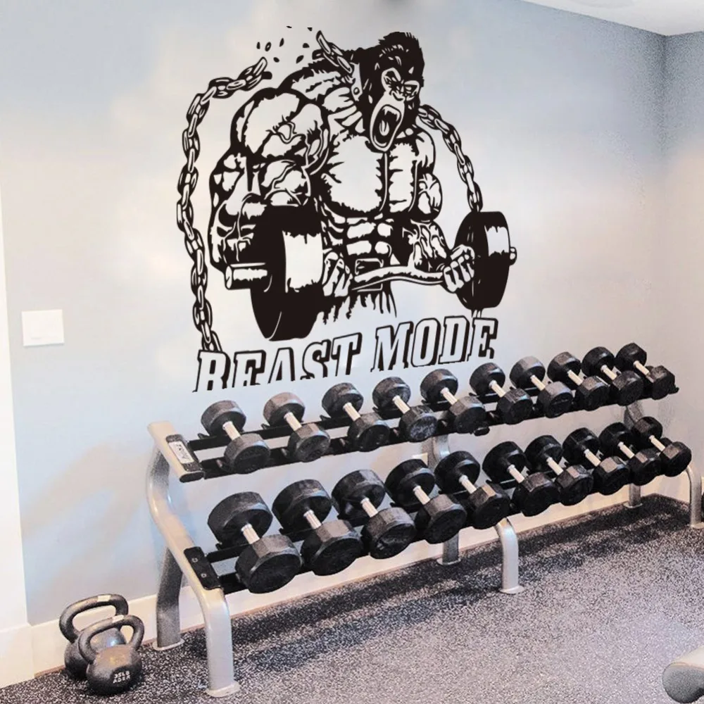Large King Kong Fitness Gym Bodybuilding kettle bell Wall Sticker Gym Crossfit Fitness Studio Motivational Wall Decal Vinyl (2)