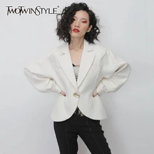 TWOTWINSTYLE повседневные свободные женские шерстяные пальто воротник с лацканами фонарь длинный рукав минималистичные куртки женская модная одежда