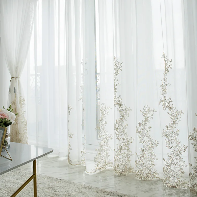 Rideaux de Tulle de luxe brodรฉs pour salon chambre ร coucher Voile Floral rideau de fenรชtre transparent pour stores de cuisine