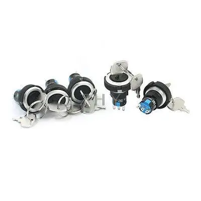 

5 Pcs 22mm SPDT 1NO 1NC 2 Position Select Locking Key Rotary Switch AC220V 5A