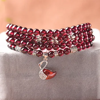 

Natural 7A garnet Amethyst bracelet Genuine Women 3 circles Fox lucky herb 925 silver garnet bracelet