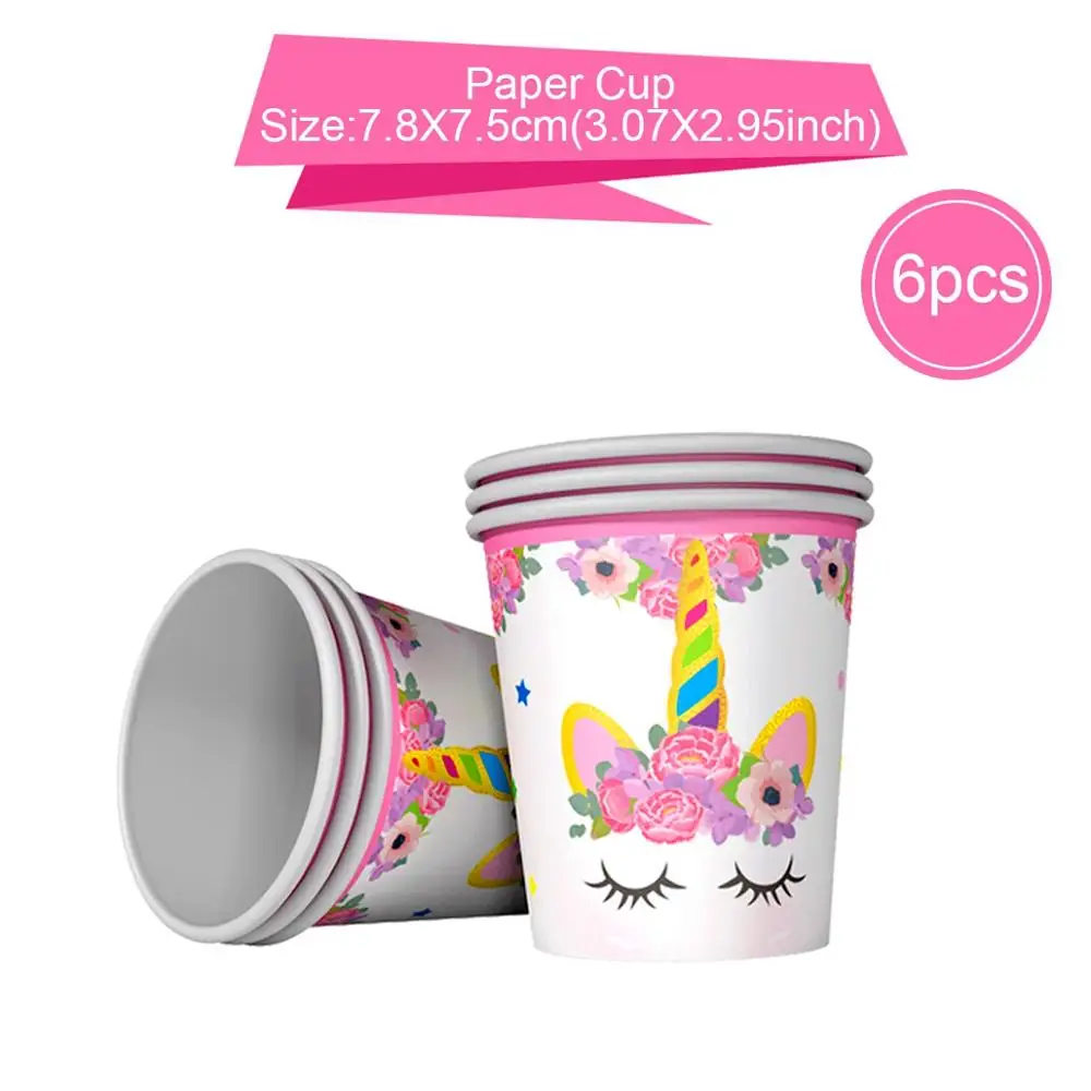 Paper Cup QIFU Единорог одноразовая посуда одноразовые бумажные тарелки чашки скатерть Единорог День Рождения украшения Дети Единорог - Цвет: Paper Cup