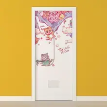 Розовые наклейки на дверь с изображением кота из мультфильма, самоклеющиеся наклейки для детской комнаты, водонепроницаемые съемные наклейки на стену, украшения своими руками