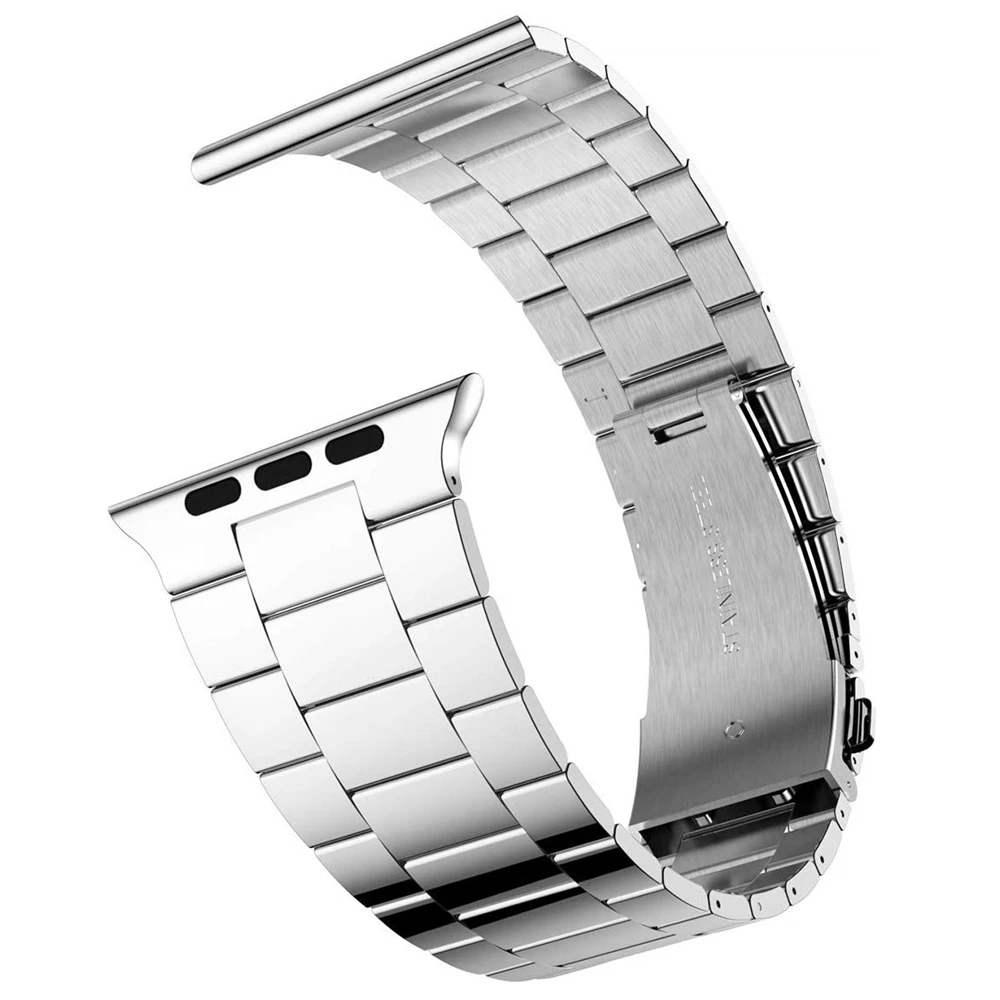 silver Для Apple Watch, серия 5, улучшенная версия, твердый браслет из нержавеющей стали, бизнес браслет для замены iWatch, 40 мм, 44 мм, ремешок - Цвет ремешка: silver