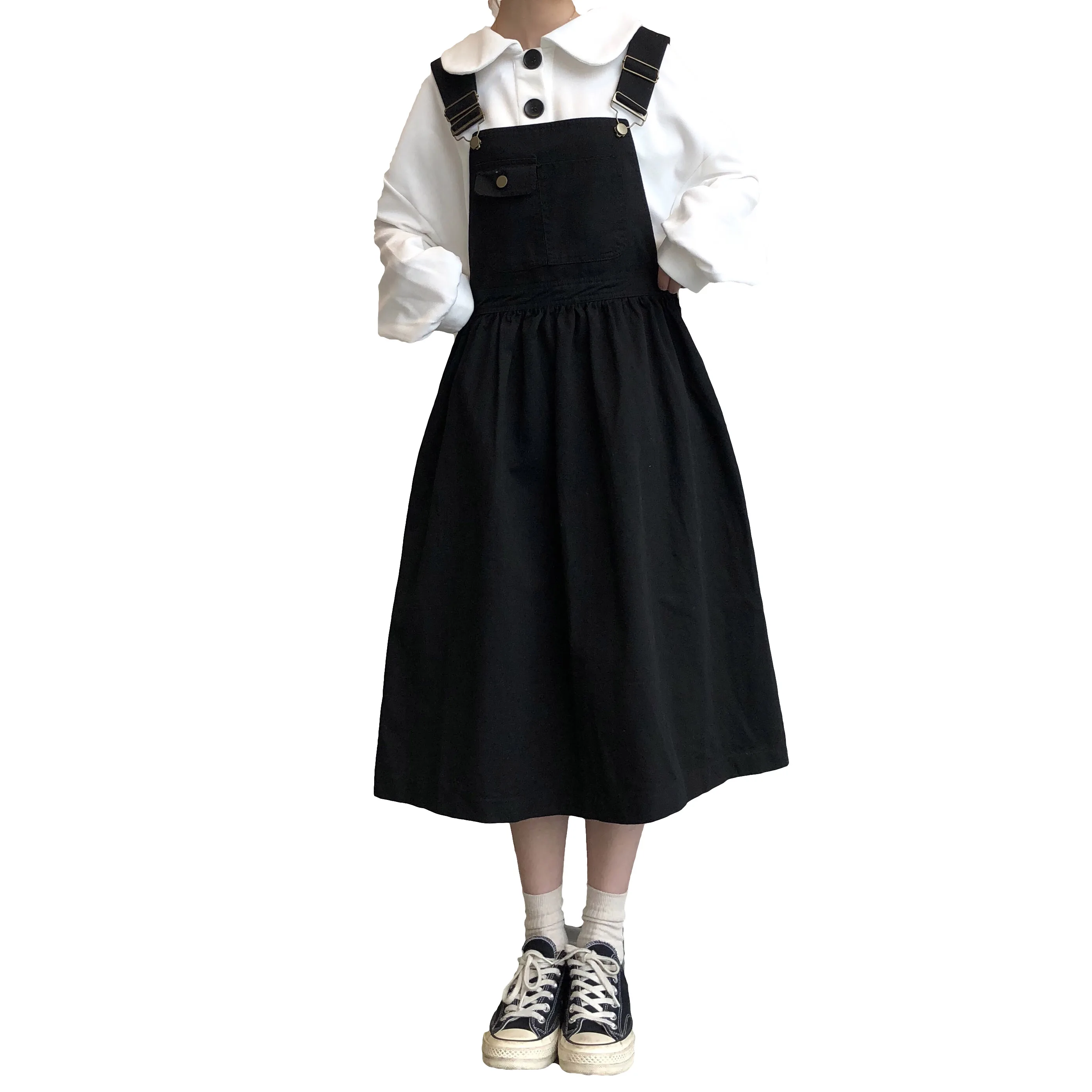 

Autumn Women Overalls Suspender Dress Women Loose Plus Size Backless Spaghetti Strap Dress Female Casual Pocket Sleeveless Dress