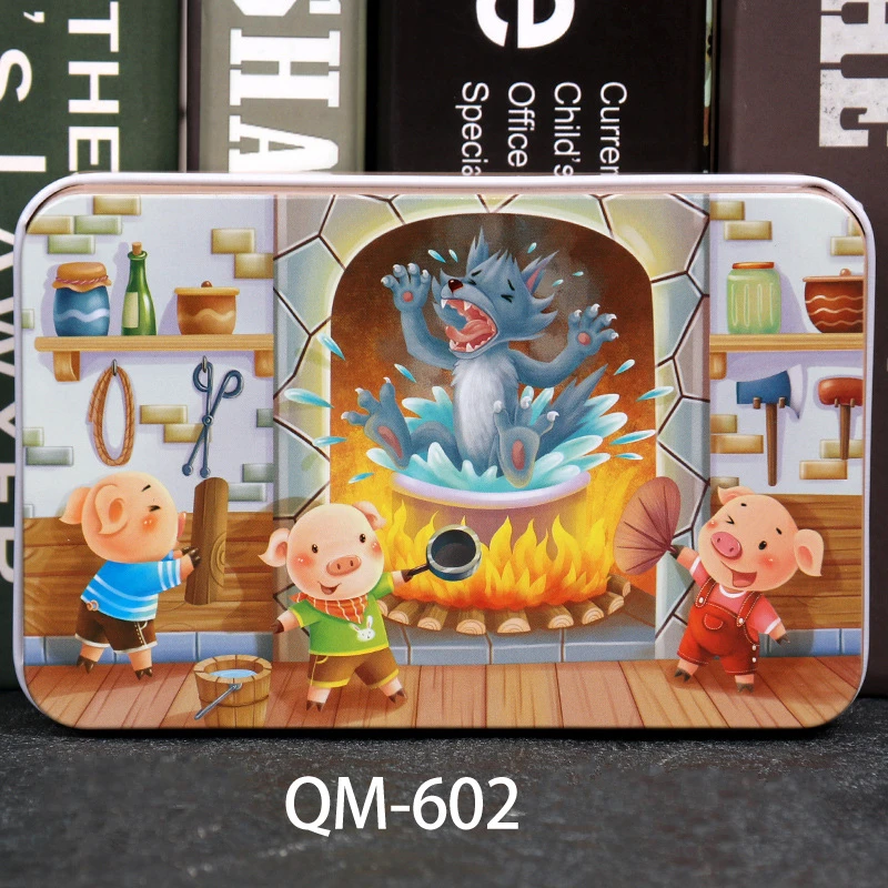 60 штук, деревянные игрушки-головоломки с железной коробкой, мультяшные персонажи животных, деревянные пазлы, развивающие игрушки, детские игрушки на день рождения, подарок - Цвет: QM-602
