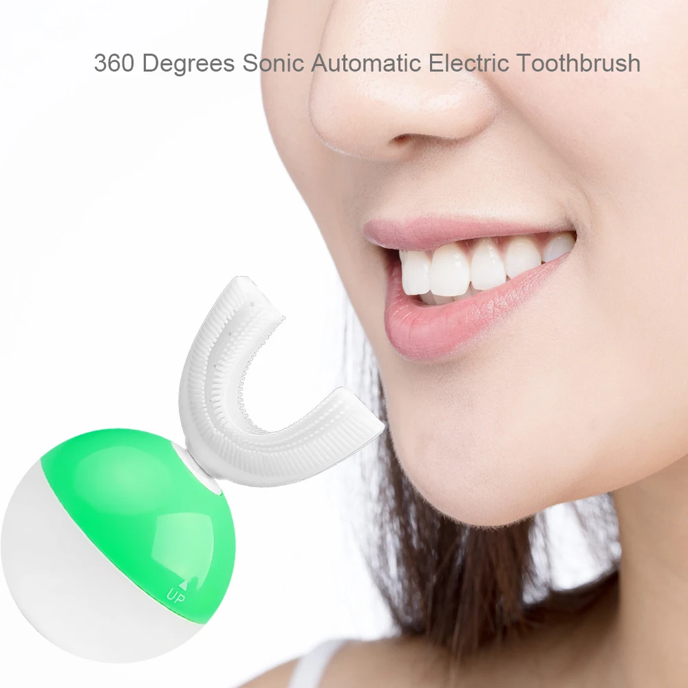 Ультразвуковая электрическая зубная щетка с двойной головкой 360 градусов перезаряжаемая Автоматическая u-образная отбеливающая зубная щетка для ленивых зубов