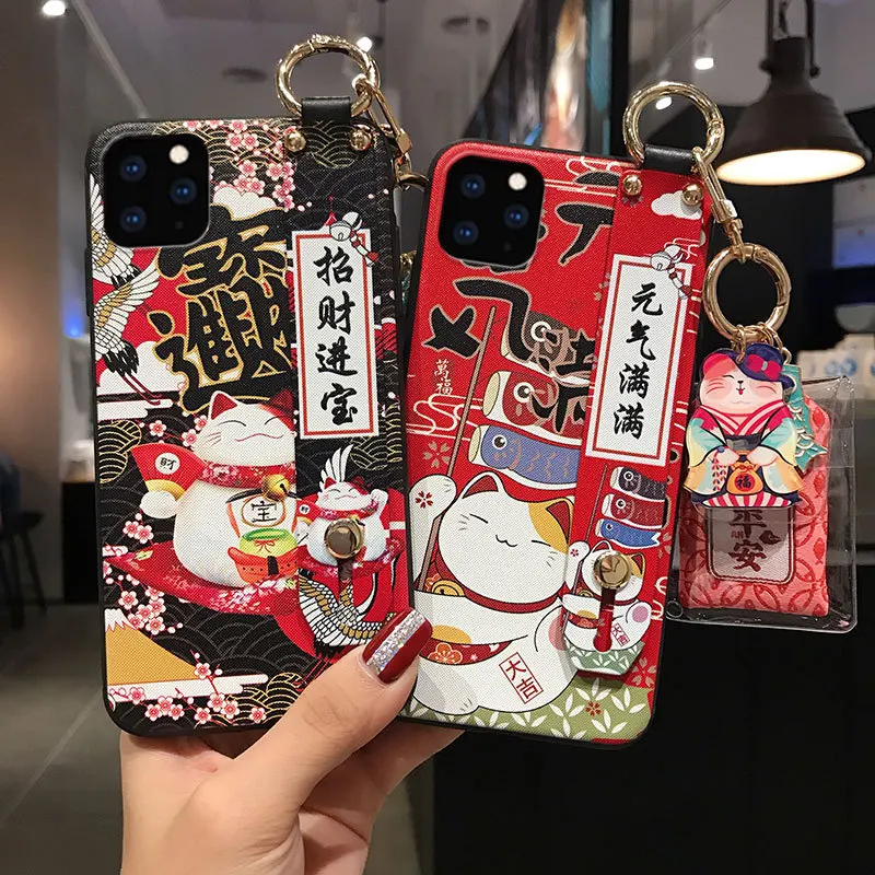 Lucky Cat браслет кронштейн оболочка для iPhone 11 Pro Max XS MAX XR орнамент мягкая задняя крышка для iPhone X 8 7 6 6S Plus