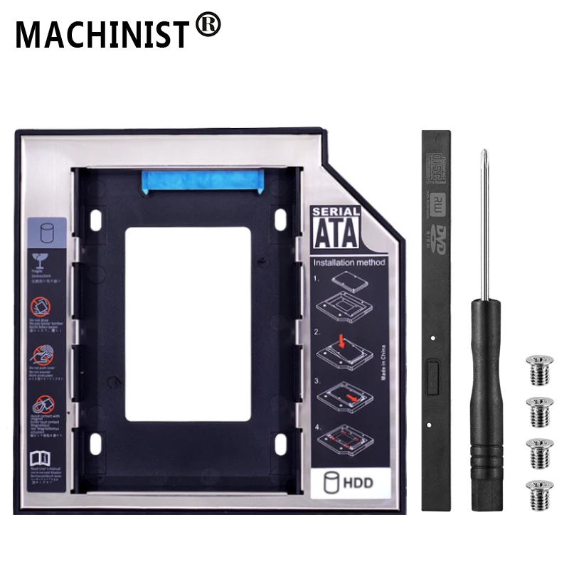 

MACHINIST 2nd HDD Caddy 12.7mm Aluminum Optibay SATA 3.0 Hard Disk Drive Box Enclosure DVD Adapter 2.5 SSD 2TB For Laptop CD-ROM
