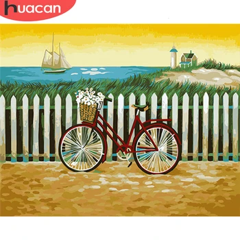 

HUACAN Coloring By Numbers Landscape Kits Drawing Canvas HandPainted Bicycle Pictures Painting Art Gift Home Decoration