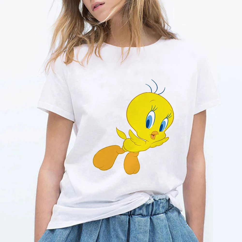 19bk890 Looney tung птичка Твити женские футболки забавный Vogue Harajuku уличная одежда большого размера Футболка женская одежда - Цвет: 19bk890