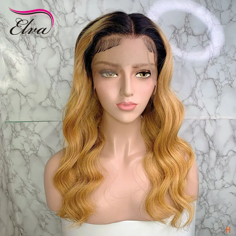 Elva, цвет Омбре, 13x6, кружевные передние человеческие волосы, парики, предварительно выщипанные с детскими волосами, бразильские волосы Remy, волнистые волосы, парики для черных женщин