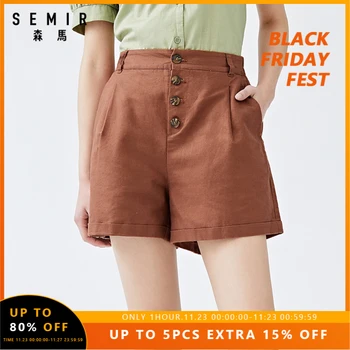 

Semir summer new cotton and linen casual shorts female a-line slim retro single-breasted design trend shorts women