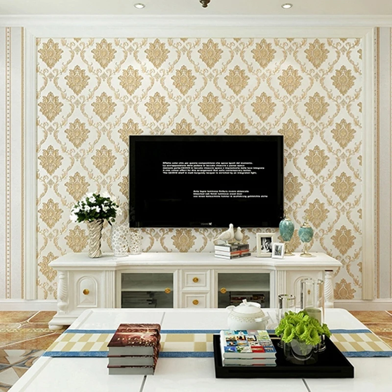 Современная Европейская настенная бумага с Дамасским цветком 3D тиснение из ПВХ