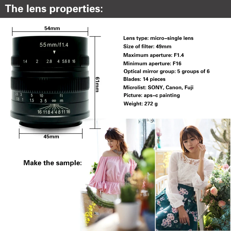 Объектив для фотоаппарата 7artisans 55 мм F1.4 подходит Canon EOS M Fuji|Объективы