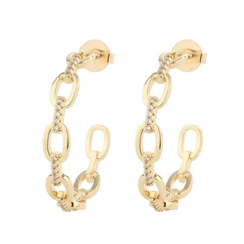 

2pairs 18k plated Gold/Silver C Shape Cz Zirconia Chain Stud Earring