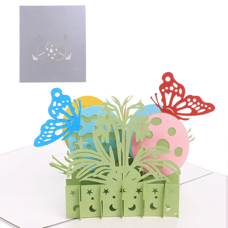 3D Pop Up Бабочка яйцо поздравительные открытки Рождественская открытка-приглашение на день рождения 72XF