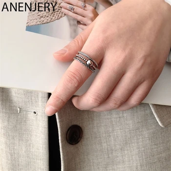 

ANENJERY Mutil-layer Woven Twist Rope 925 Sterling Thai Silver Ring Open Ring For Women Party Jewelry S-R598