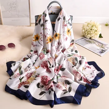 

2019 new flower style Popular beach women shawl china silk fashion Autumn and winter warm scarves wraps hijab lady print muffler