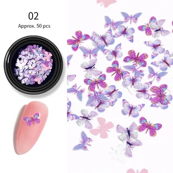 

50Pcs/set Butterfly Design 3D Nail Flakes Purple Nail Sequins Palliette Spangles Manicuring Nail Art Decoration Accessory