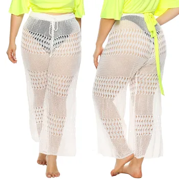 

Large Size Women's Trousers Sexy Hollow Perspective Knit Drawstring Tie Loose Loose Flare Pants Casual Pants