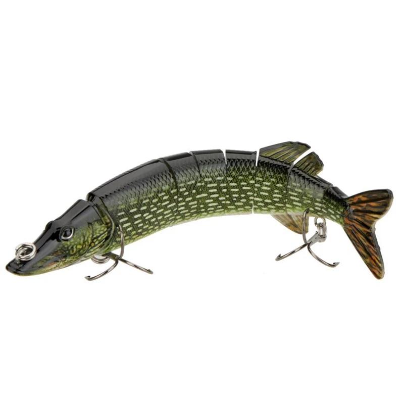 20cm 40g Lifelike Multi-jointed 8-segement Pike Muskie Fishing Lure Swimbait Crankbait Hard Bait Fish Hook Tackle ArmyGreen | Спорт и