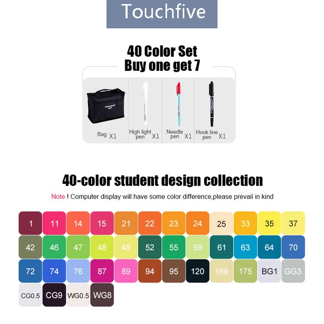 40 student design Touchfive маркер 30/40/60/80 Цвета набор маркеров для живописи жирной на спиртовой основе эскиз Маркеры Ручка для художника для рисования манга анимация - Цвет: 40 student design