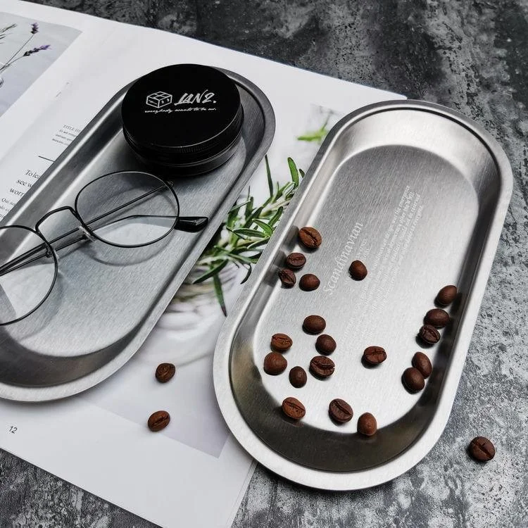 Stainless Steel Black Tea Tray Plate Dessert Cake Fruit Dish Letter Plates Cosmetics Storage Trays Jewelry Display Home Decor stainless steel plates