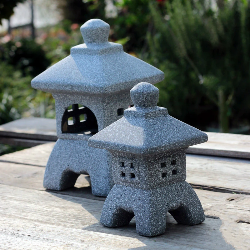 Torre de estanque de mármol de imitación japonés, decoración de césped, paisaje de cerámica en miniatura, arcilla, patio, paisaje artesanal de bonsái