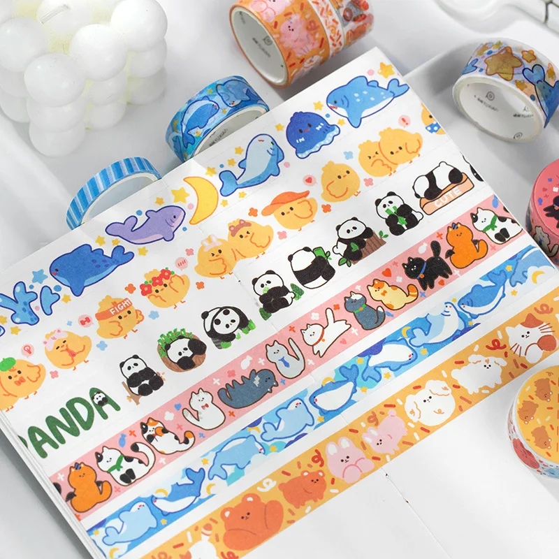 3 rollos Kawaii dibujos animados conjunto de cintas Washi Panda lindo gato ballena etiqueta decorativa para Scrapbooking diario libro álbum de arte