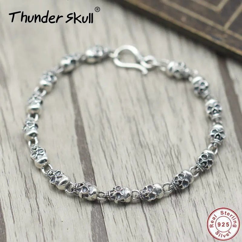 Мужской браслет из натурального серебра 925 пробы в стиле ретро с черепом, браслет дружбы, рождественский подарок, модные ювелирные изделия, бласлет с серебряным черепом