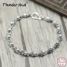 Мужской браслет из натурального серебра 925 пробы в стиле ретро с черепом, браслет дружбы, рождественский подарок, модные ювелирные изделия, бласлет с серебряным черепом